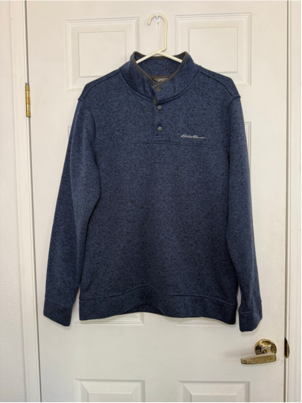 Men's Eddie Bauer Blue Grey Snap-Front Sweater Size L